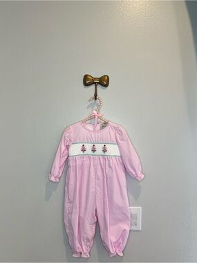 Sweet Southern Smocks Pink Gingham Smocked Christmas Tree jumper